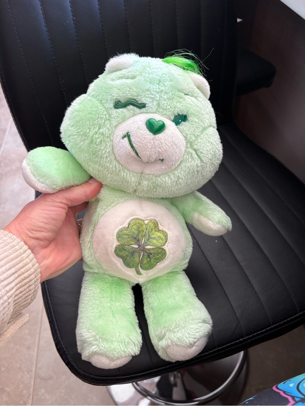 Vintage 1980s Care Bear Green Good Luck Bear Plush Shamrock Irish 13"